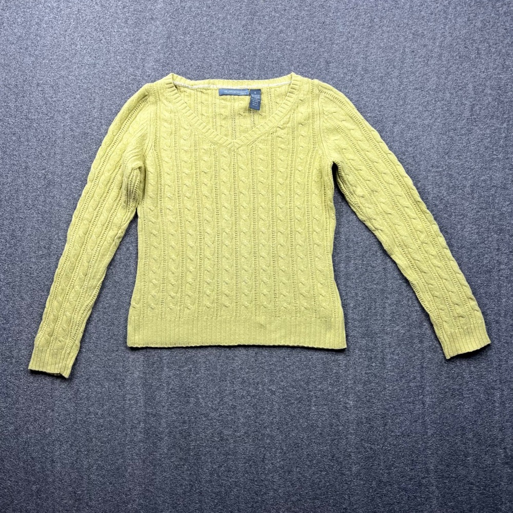 Hillard & Hanson Sweater Women Small Green Cable Knit V-Neck Cashmere Blend